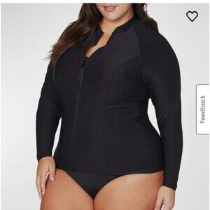 ArteSands Women 16 SunSafe Front Zip Long Sleeved Black Top UPF 50 Rush Guard